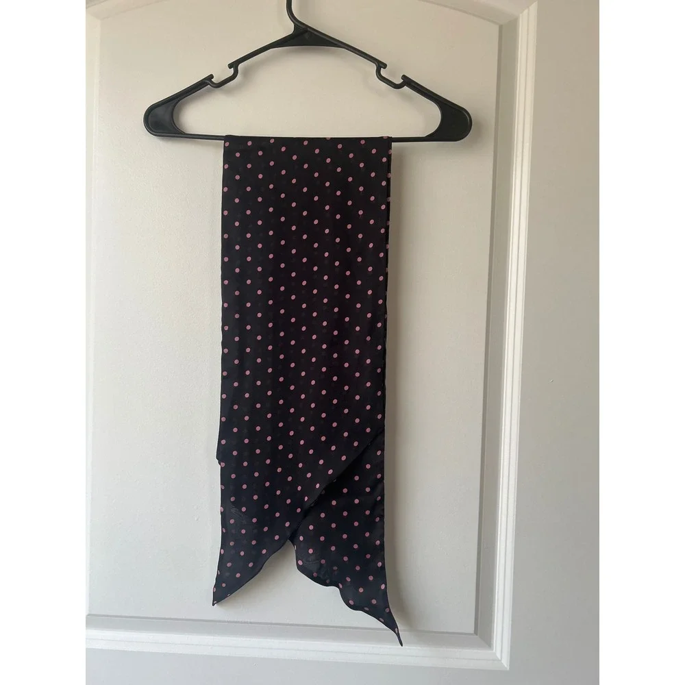 Black Pink Polka Dot Sheer Lightweight Scarf Pointed Ends Accessory